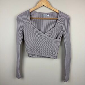 Abercrombie & Fitch Ribbed Surplice Wrap Long Sleeve Crop Top Medium